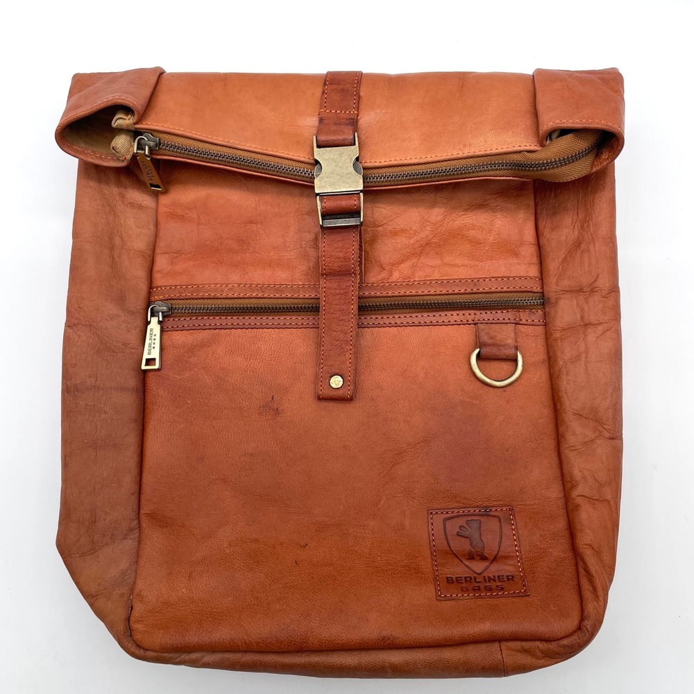Berliner Bags Leather Backpack Men OS Tan Good Vintage Roll Top Rucksack